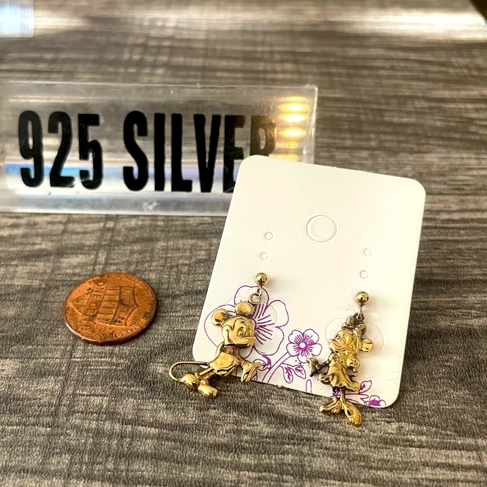 Mickey/ Minnie Mouse gold plated over Sterling Silver earrings stamped 925